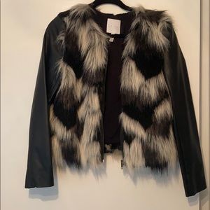 Leith Faux-Fur Leather Sleeve Jacket M